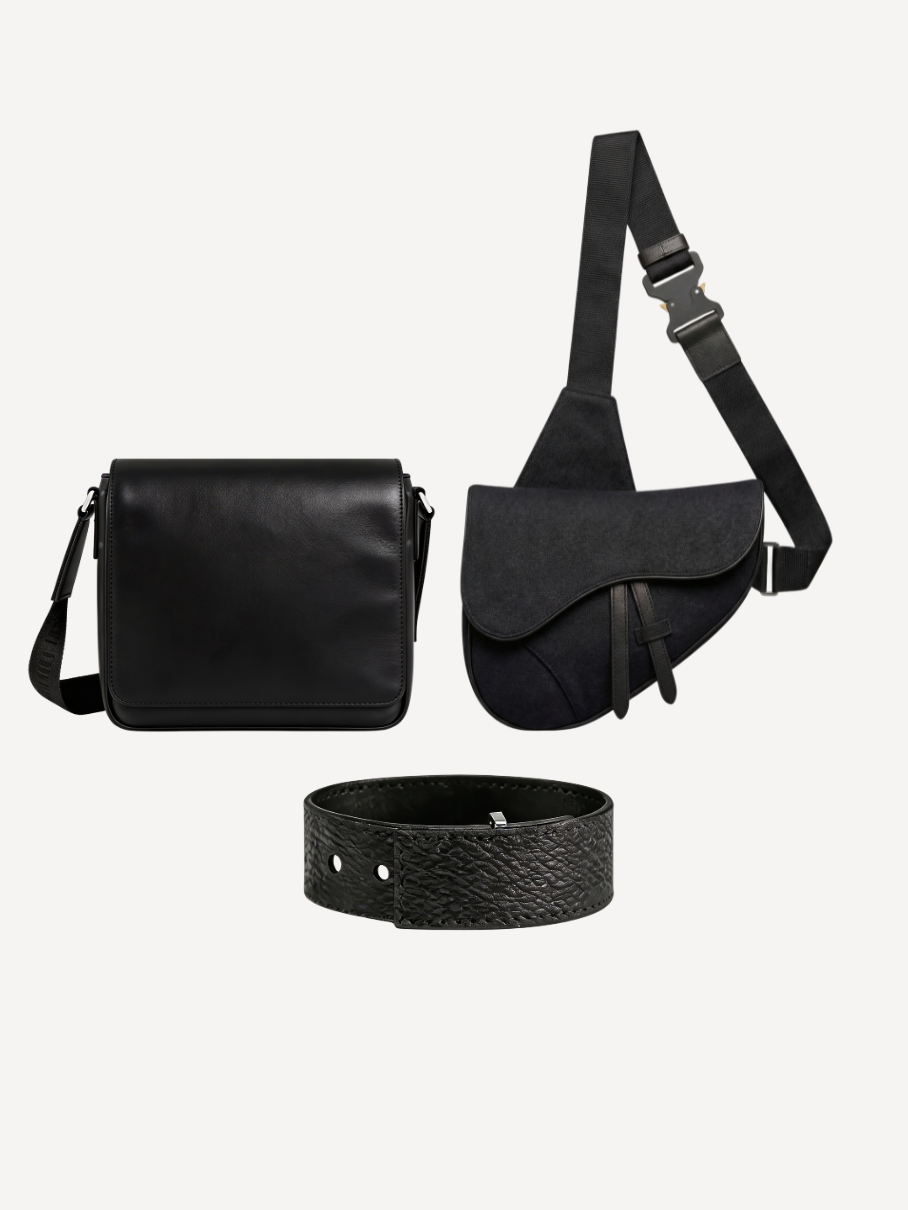Black Leather Messenger & Black Leather Bracelet + Any Bag Of Your Choice