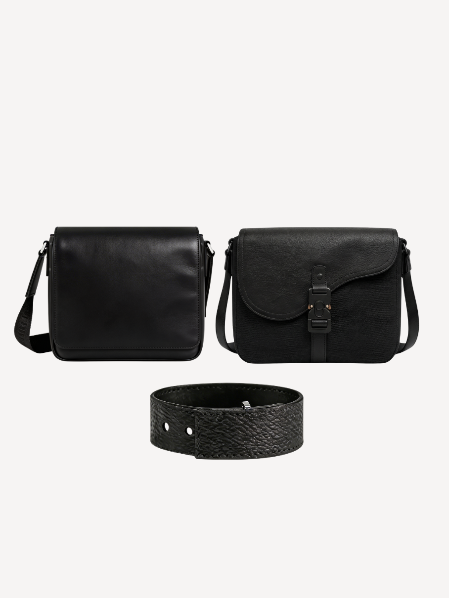 Black Leather Messenger & Black Leather Bracelet + Any Bag Of Your Choice