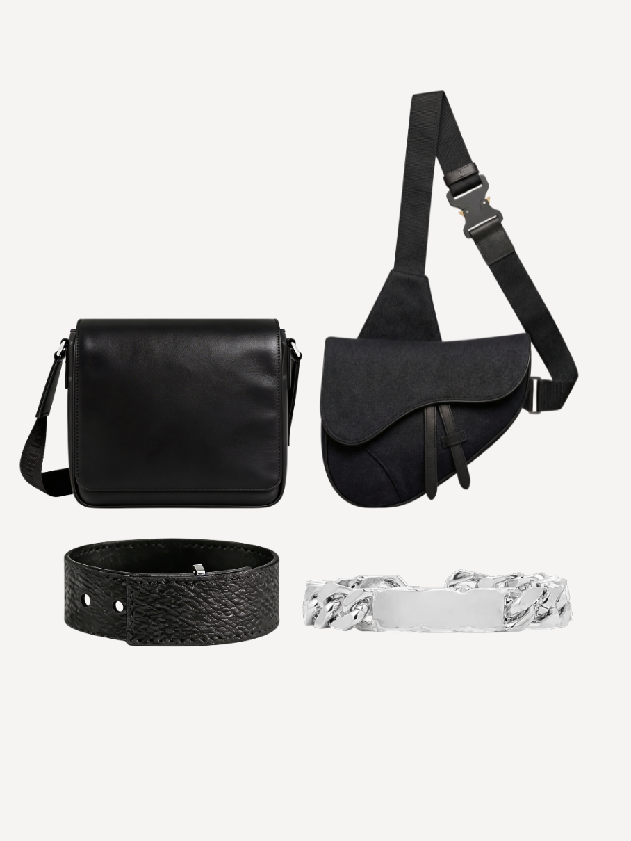 Black Leather Messenger & Black Leather Bracelet & Silver Bracelet + Any Bag Of Your Choice