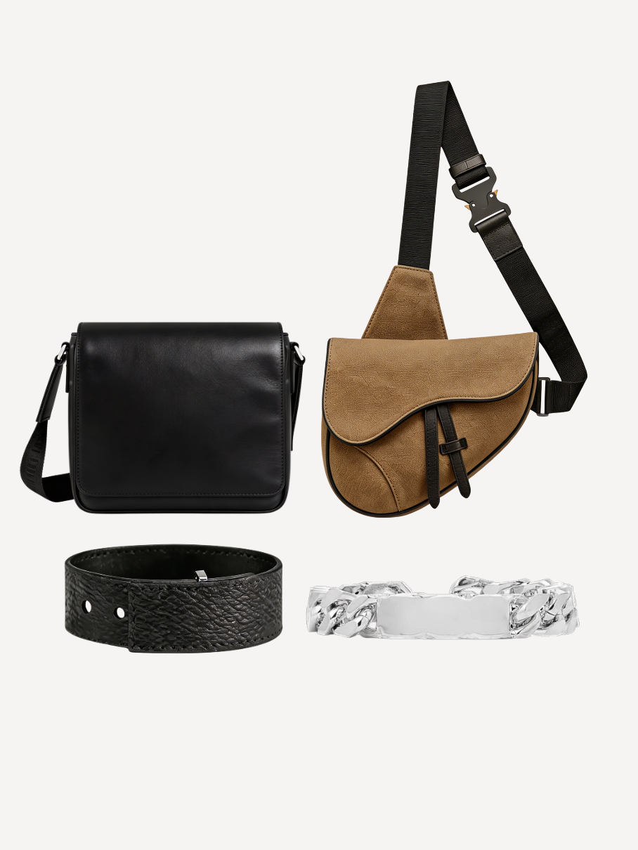 Black Leather Messenger & Black Leather Bracelet & Silver Bracelet + Any Bag Of Your Choice