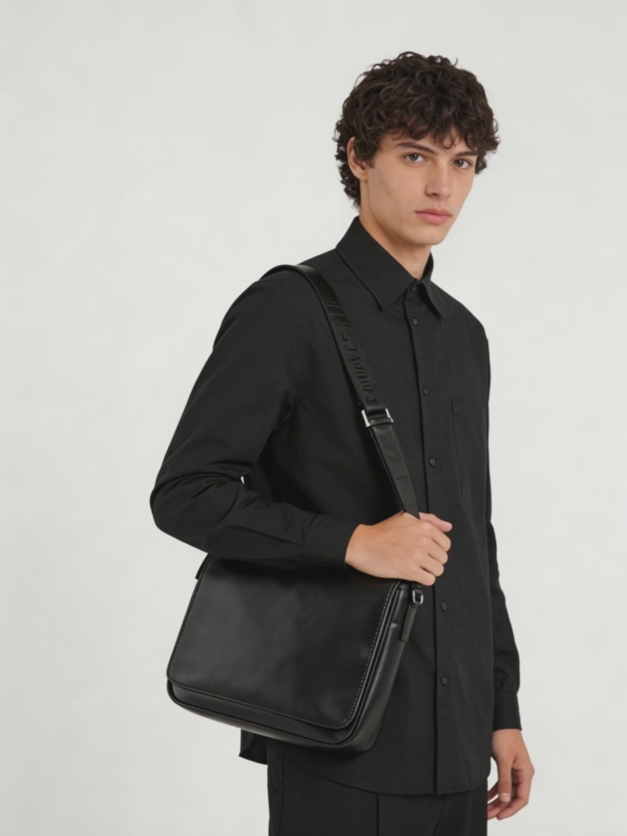 Black Leather Messenger Bag
